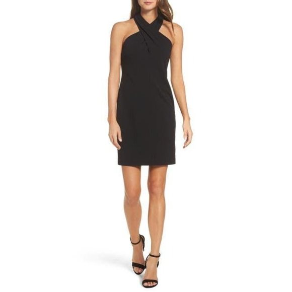 Eliza J Solid Black Halter Twist Sheath Dress 6